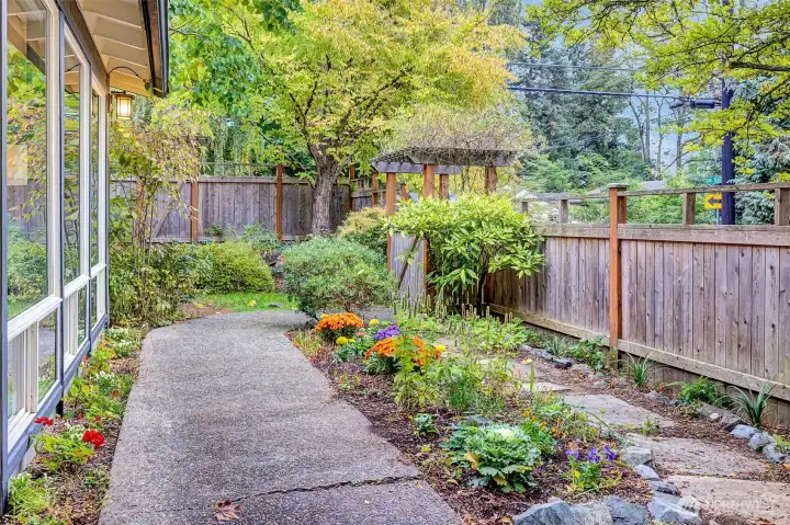 Gardens surround the house.