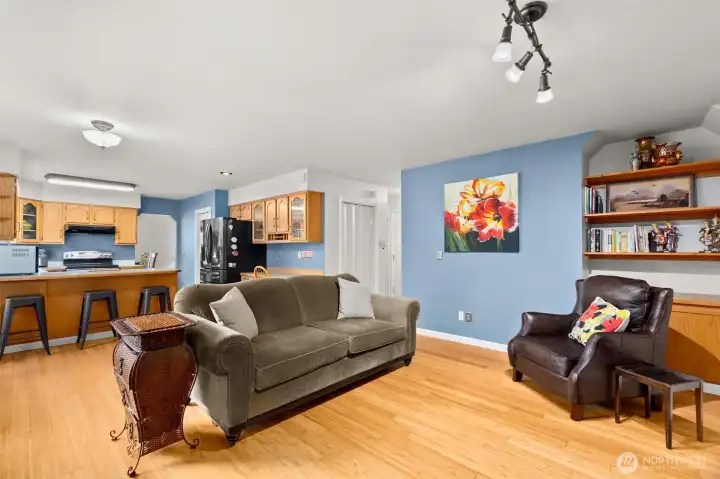 View from formal dining room looking over towards kitchen