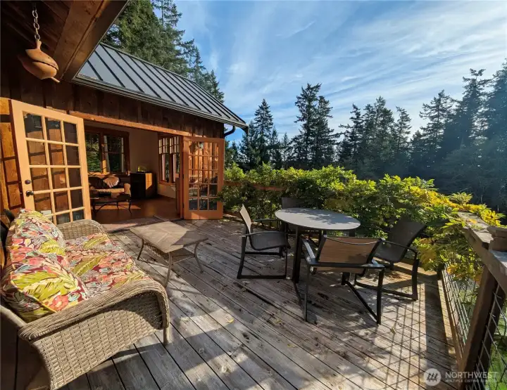 French doors open from the great room to this lovely deck.