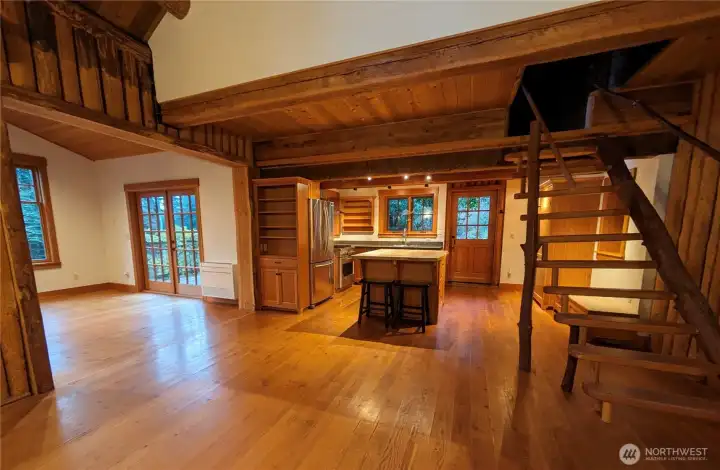 Floating stairs lead to the large loft with ample room for beds and hang out space.