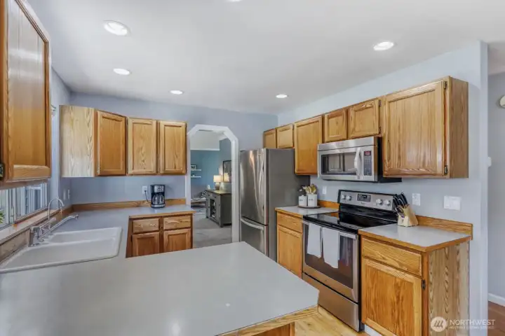 Kitchen facing backyard