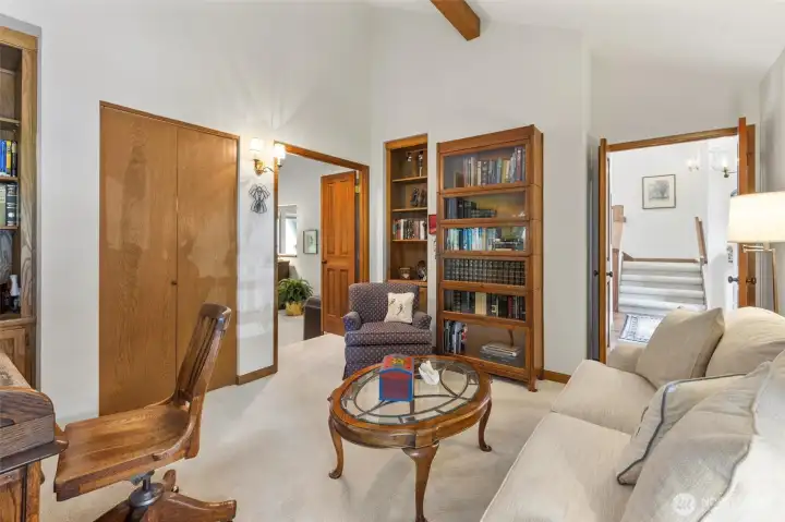 Office view to Living Room and Front Entry
