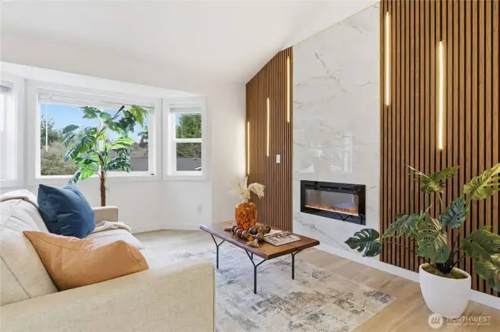 Formal Living room - w/ electric fireplace and wood panels Formal Living room - w/ electric fireplace and wood panels