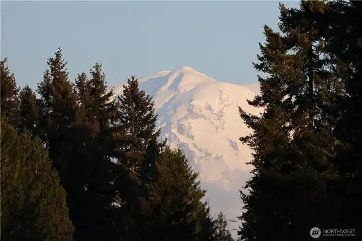 Even from the sandy beach on Lake Debra Jane, Mt. Rainier makes a stunning appearance through the trees on a clear day. Even from the sandy beach on Lake Debra Jane, Mt. Rainier makes a stunning appearance through the trees on a clear day.