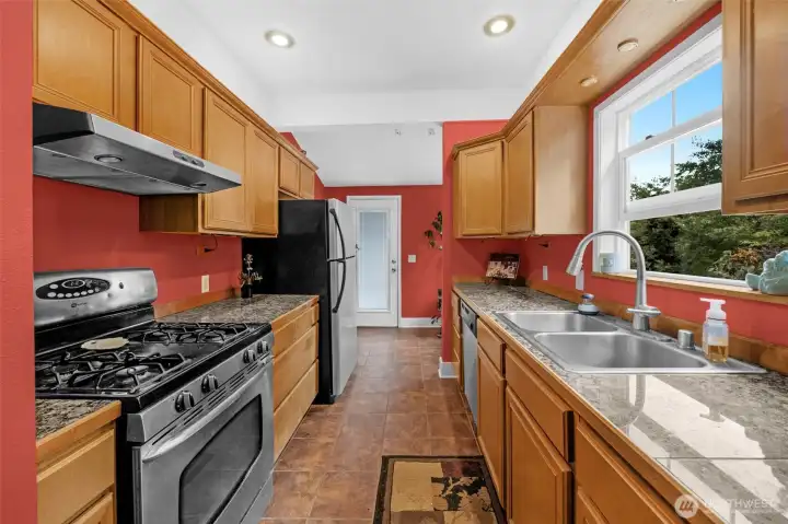 Big galley style kitchen.