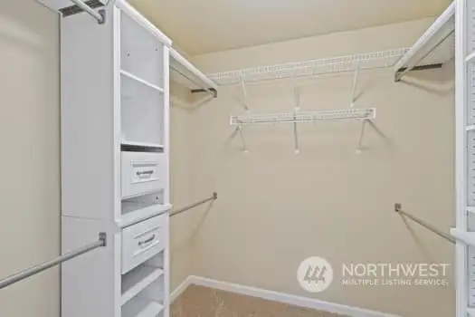 Master closet, complete with built ins