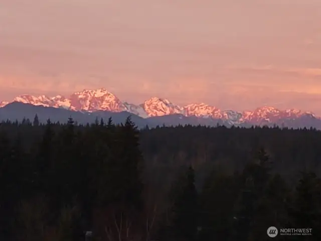 Wake up to the glow of the Olympic Mountains