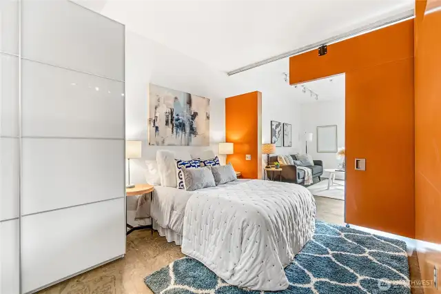 Open the moveable wall to provide wonderful ambient light into the bedroom.