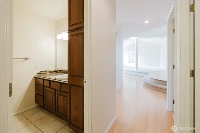 Full bath on main floor just off the rotunda.