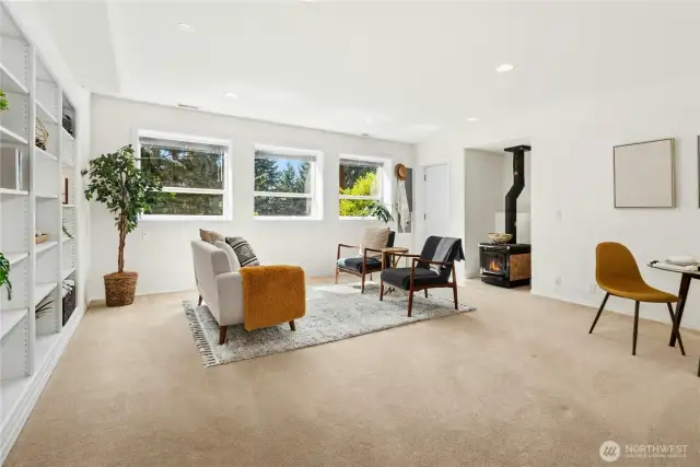 pellet stove by the private entrance
