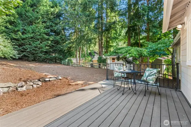 back deck off of the kitchen with newer composite decking