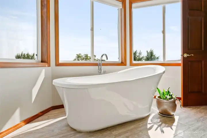 Luxurious soaking tub.
