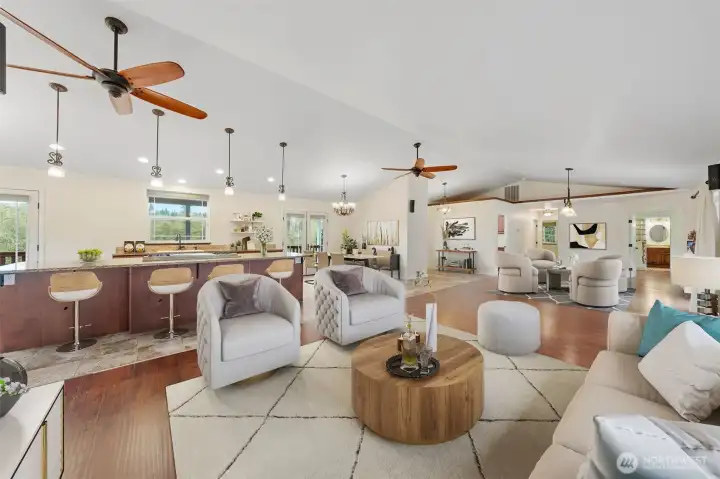 Comfortable living areas connected to the kitchen for easy entertaining.