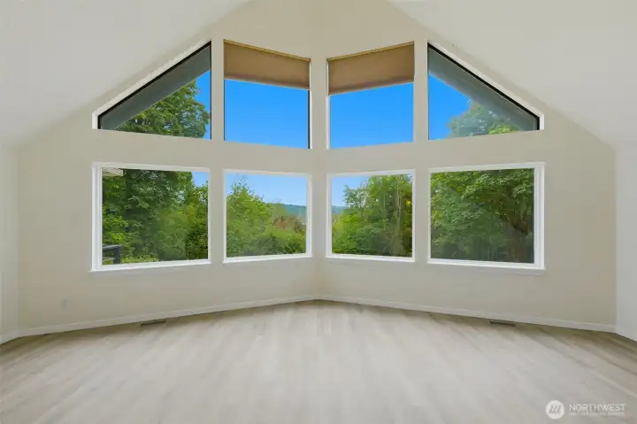 Main house livingroom w/ A-frame windows