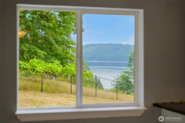 Main house kitchen sink window w/ view of Hood Canal