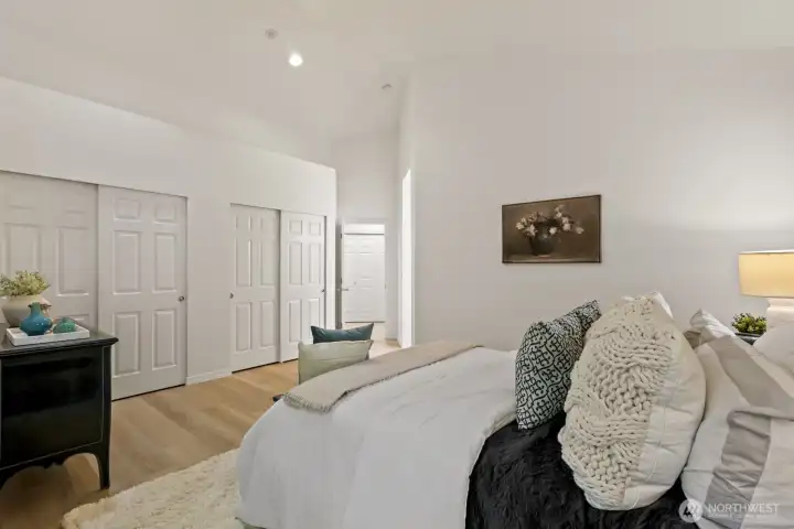 Large dual closets in the primary ensure that everything has its place.