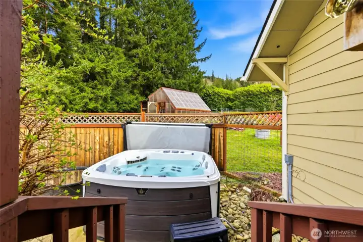 Reconnect as you soak in the hot tub under the stars after a busy day.