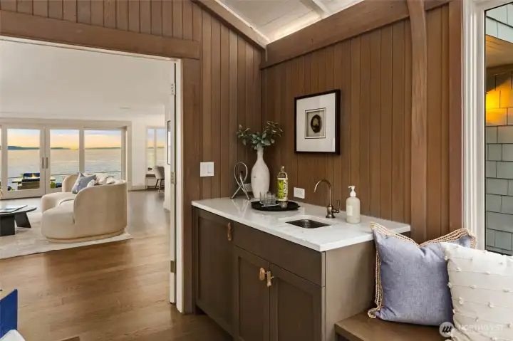 Looking out from the office area.