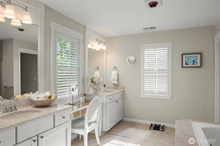 Double sinks with center vanity.