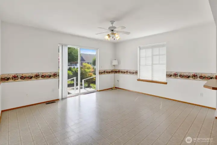Slider door opens the private patio.