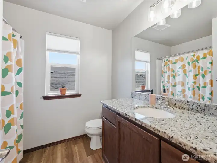 Full upstairs bath with LVP flooring