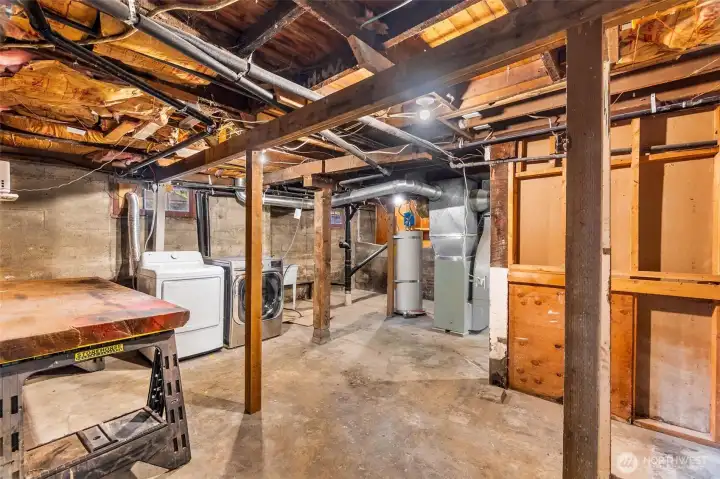 Over 350 sqft of unfinished basement with laundry