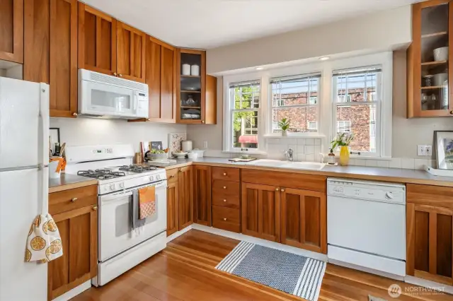 There is plenty of space for two cooks and you’ll enjoy having a gas stove for cooking.