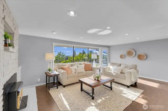 Living room with cozy fireplace