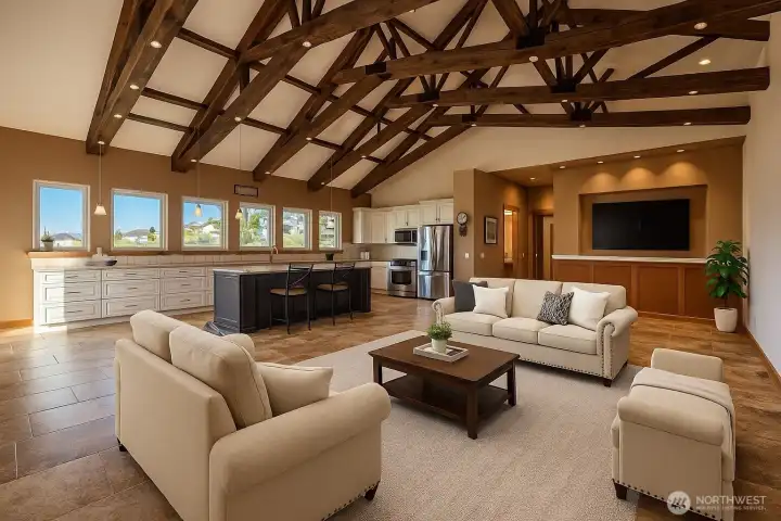 Virtual Staging Living room view from entry