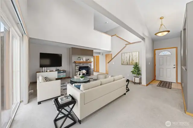High vaulted ceilings make room feel grand.