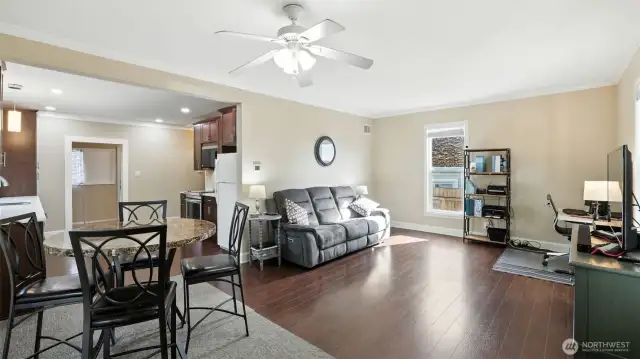 Large living area with LVP flooring