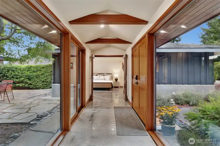 Glass hallways.