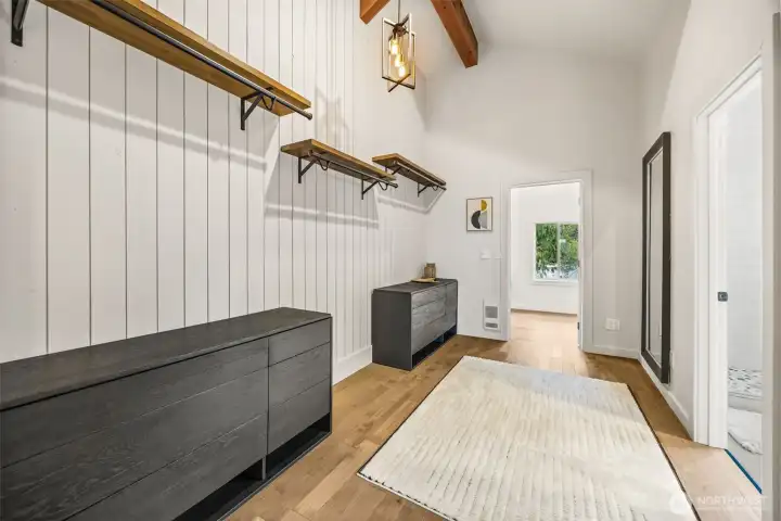 Pass through the walk in closet area to the upstairs bathroom.