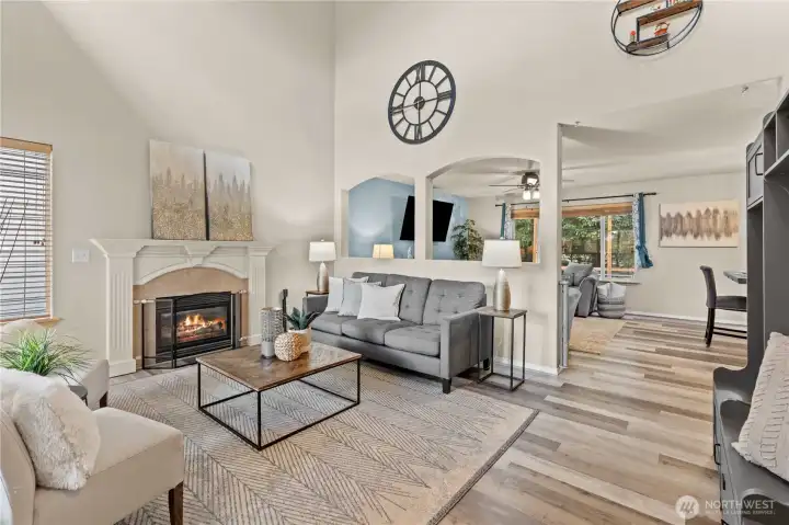 Vaulted ceilings and large windows help create an abundance of natural light.