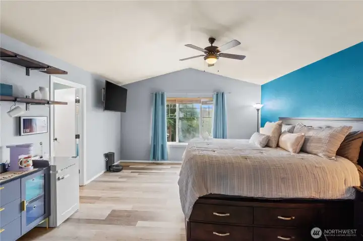 Another built in coffee bar! Huge primary bedroom with attached en-suite and TWO walk in closets