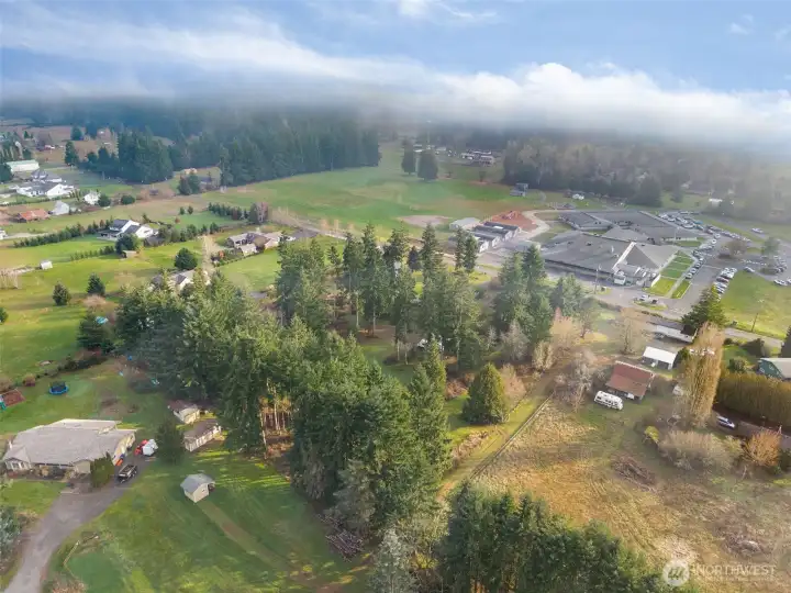 Aerial view of this great 3.86 acre property and East Olympia Elementary in the background.
