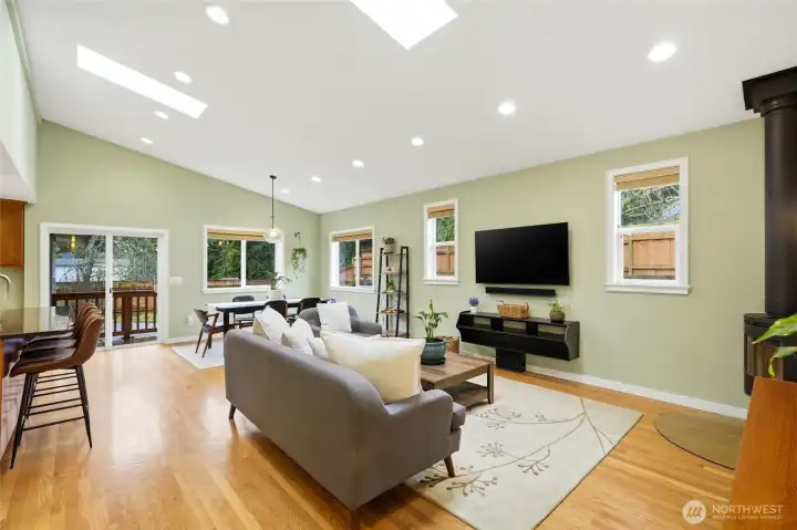 Lots of windows and recessed lighting add so much brightness to the space!