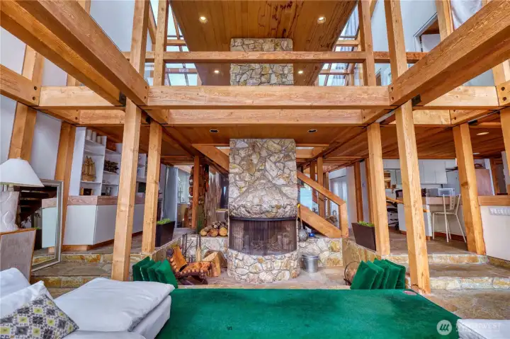 Sunken 2 story wood burning fireplace