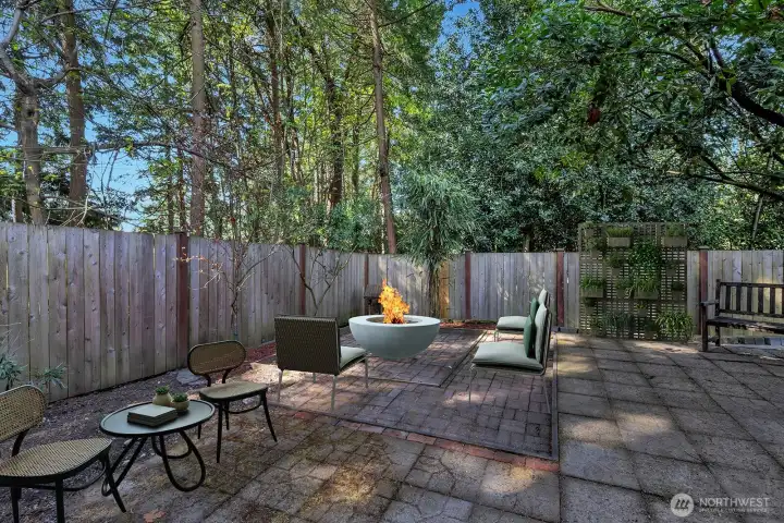 Lower section of the south side of the yard. Room for Big Toy, Outdoor furniture, Dog run, Raised Garden beds or more. Virtually staged.