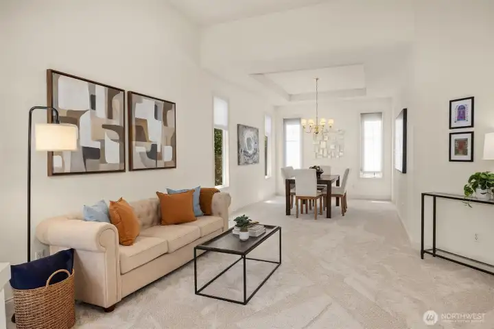 Formal living room positioned to the left of the entry, complemented by refined architectural detailing throughout.