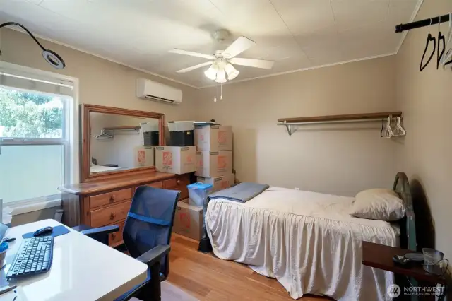 Rear bedroom with minisplit and ceiling fan