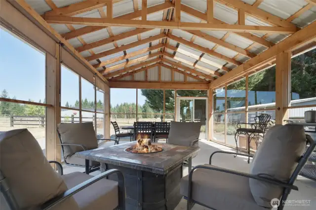 Inside covered and enclosed patio for entertaining, sink in patio area is operational