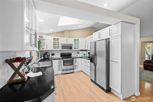 Skylight and vaulted ceilings.