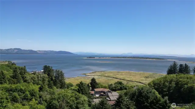 Drone view to the east overlooking Baker Bay