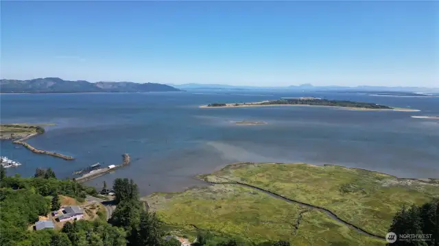 High above the tree line, view to the east overlooking Baker Bay