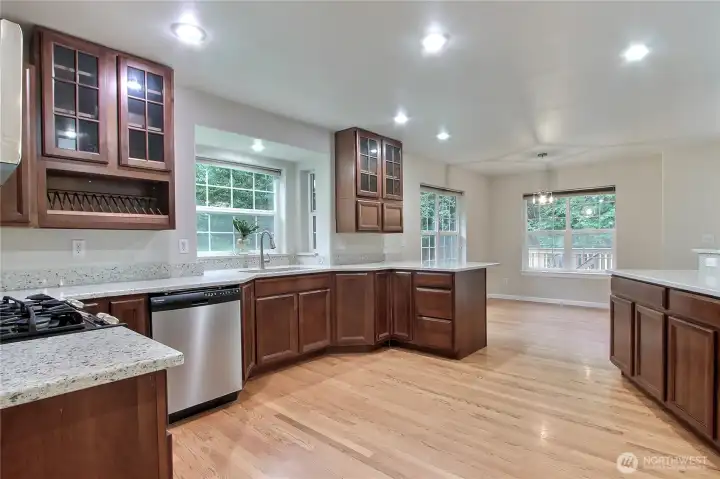 Kitchen view towards your breakfast nook, each window showcases a beautiful view.