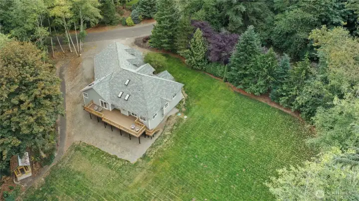 Birds-eye drone view of most of your yard.