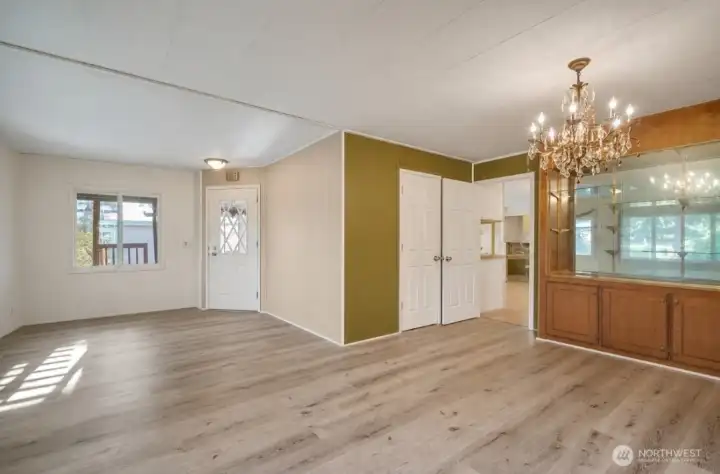 Large Family Room with new laminate floors.
