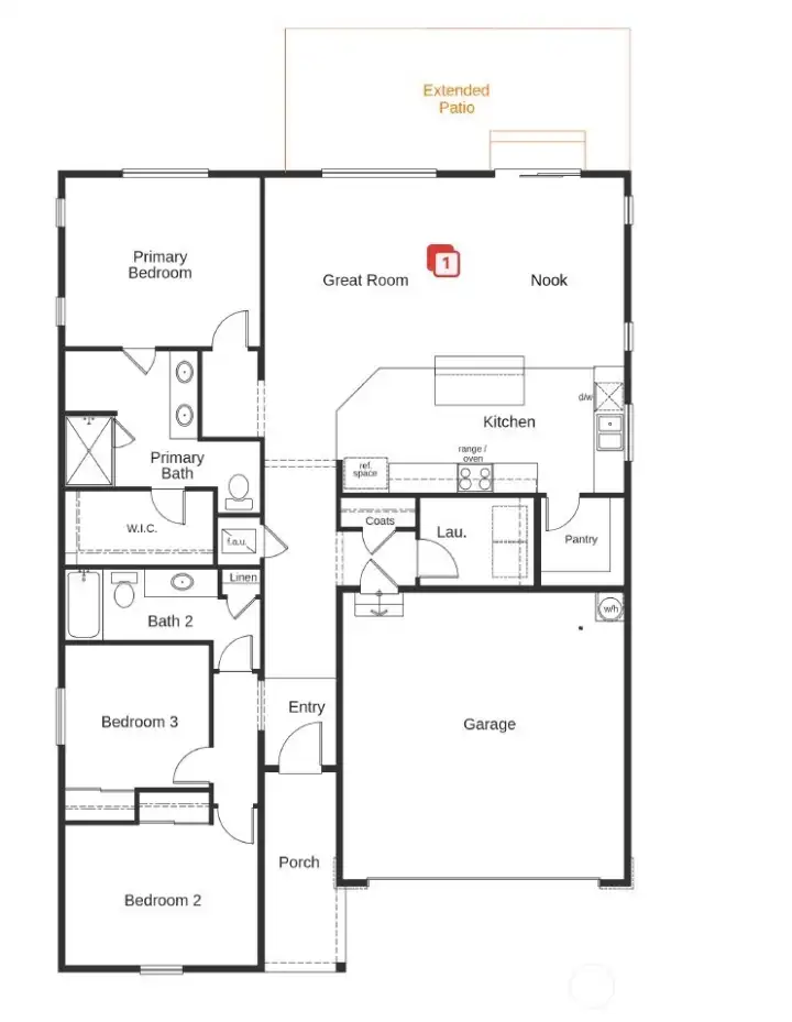 Floor plan extended patio and 9 ft ceilings