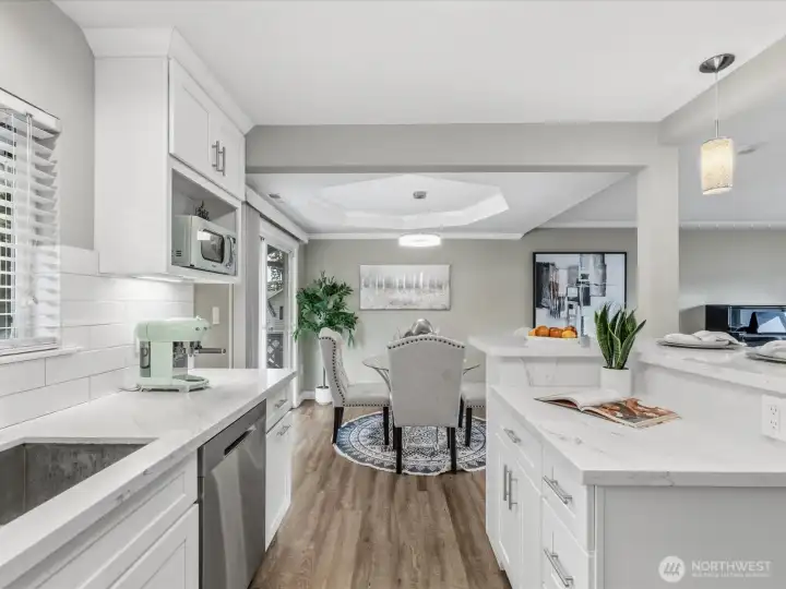 Seamless flow into dining and living room